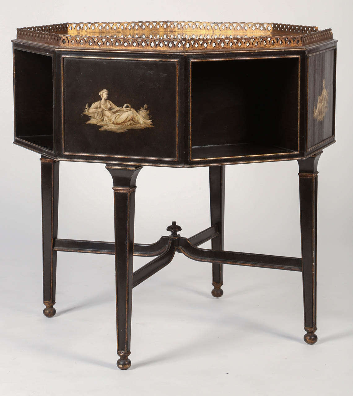 English Ebonized and Parcel-Gilt Regency Side Table with Mirrored Top For Sale