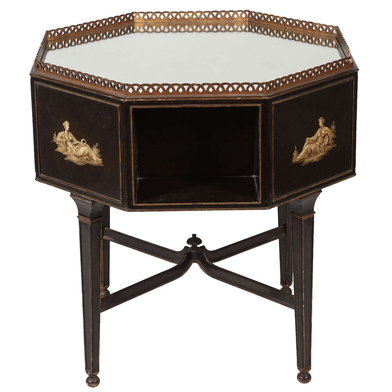 Ebonized and Parcel-Gilt Regency Side Table with Mirrored Top For Sale