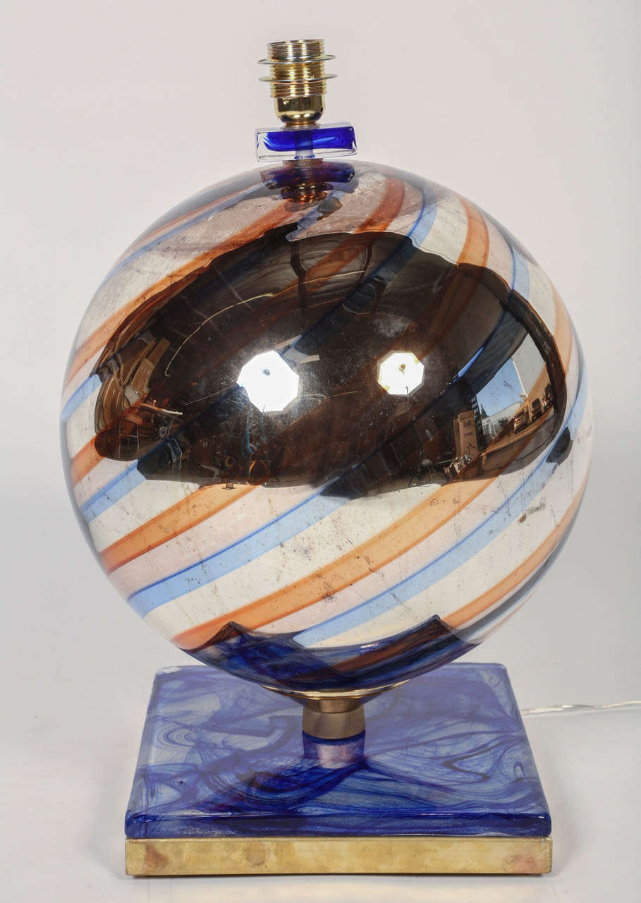 Italian Eglosmisé Murano Glass Lamps, Pair For Sale