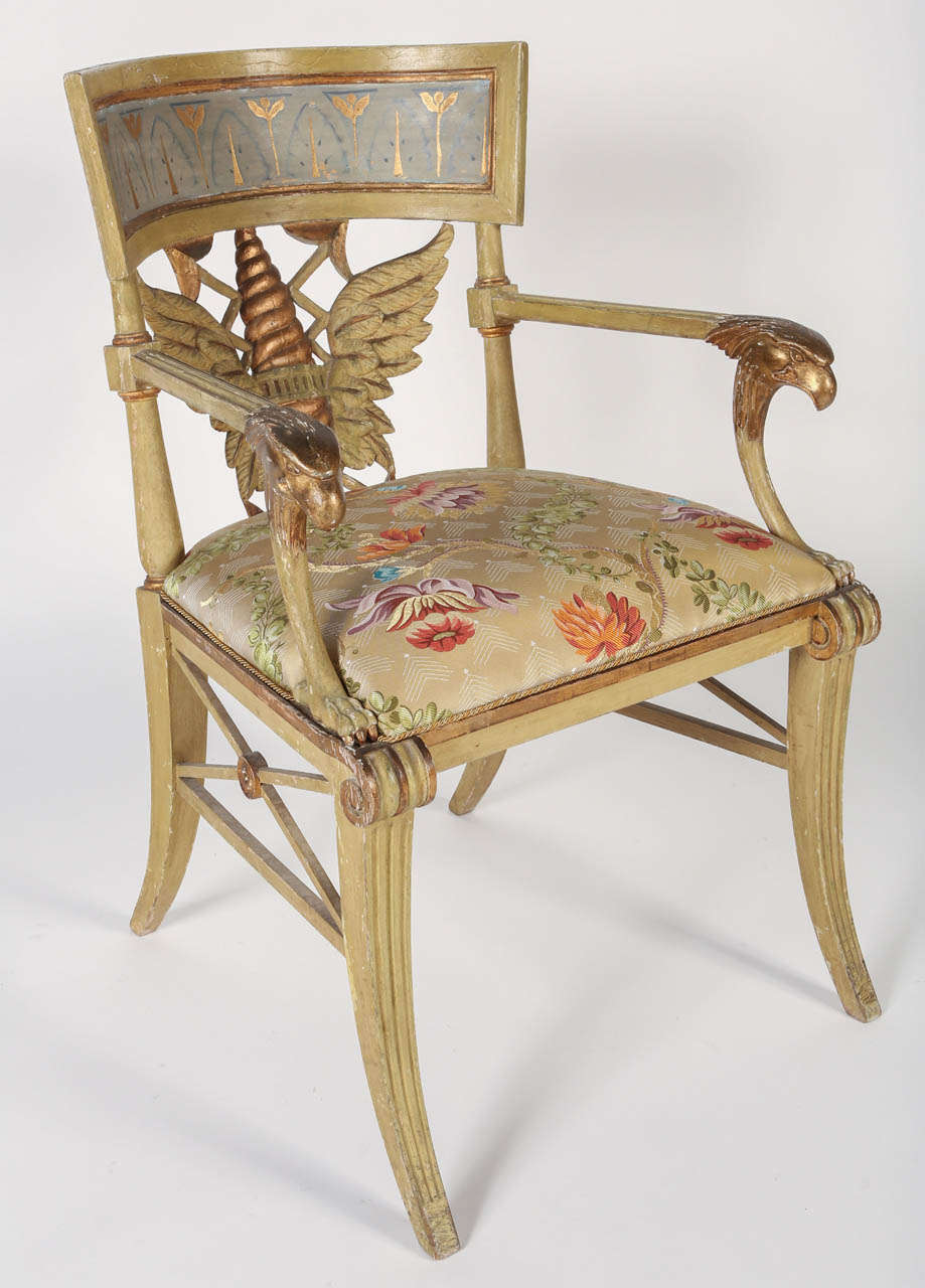 Italian Painted and Parcel-Gilt 'Klismos' Armchair For Sale