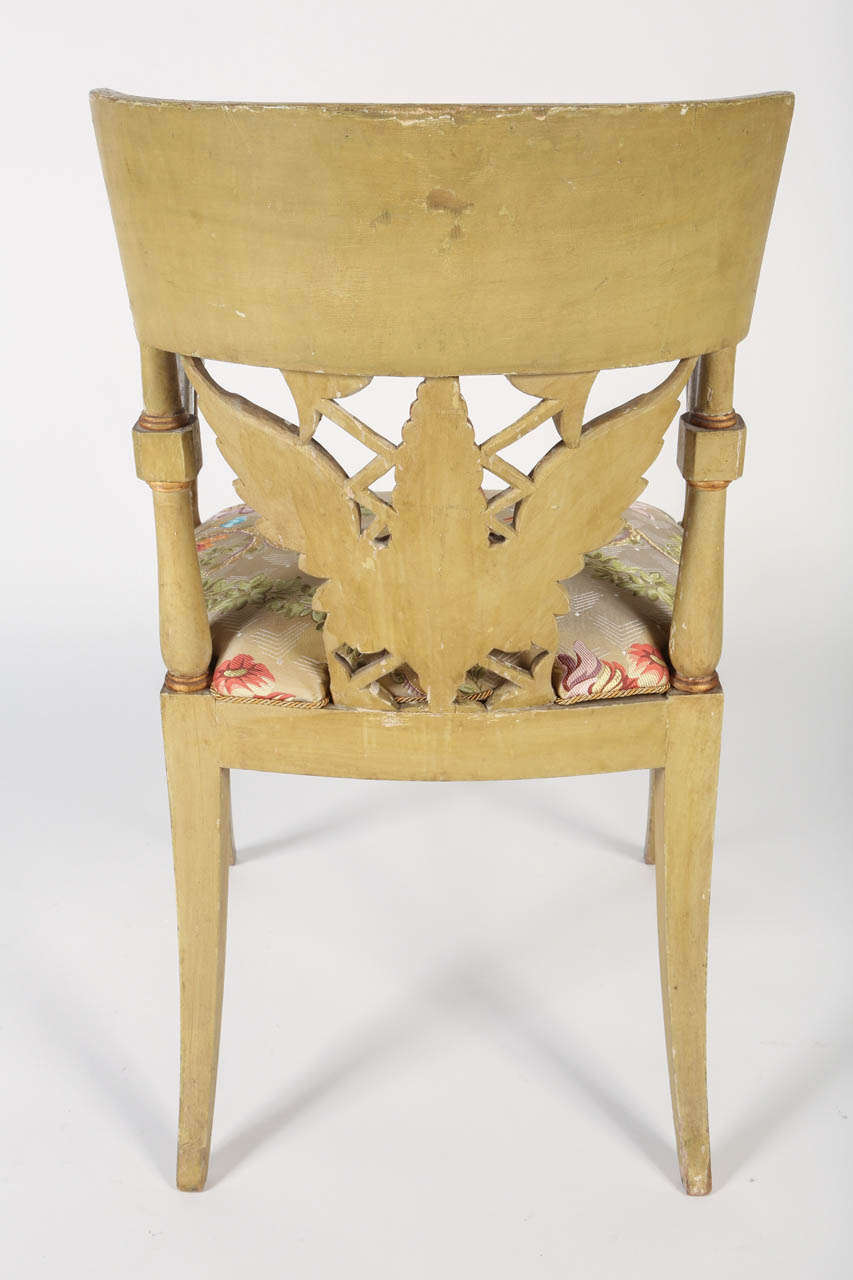 Silk Painted and Parcel-Gilt 'Klismos' Armchair For Sale