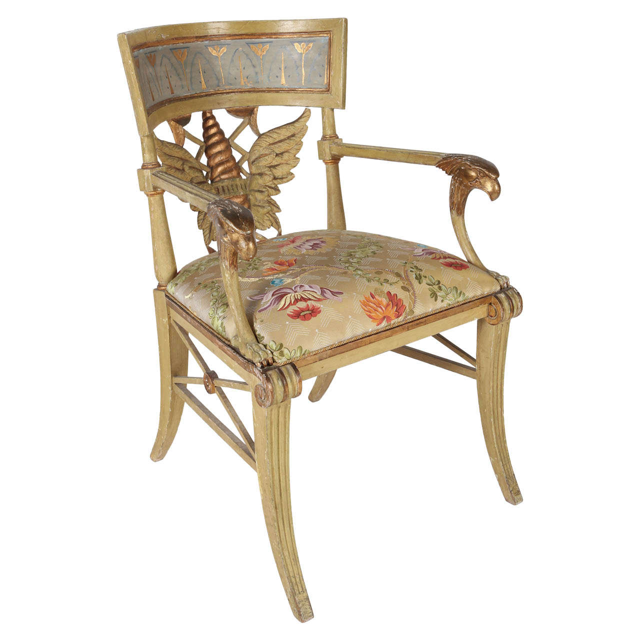 Painted and Parcel-Gilt 'Klismos' Armchair For Sale
