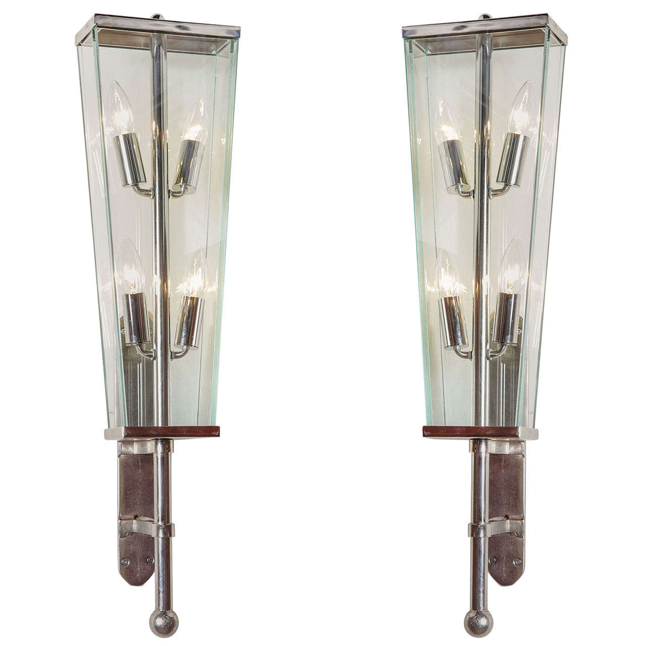 Italian Coach Style Sconces in the Style of Fontana Arte For Sale
