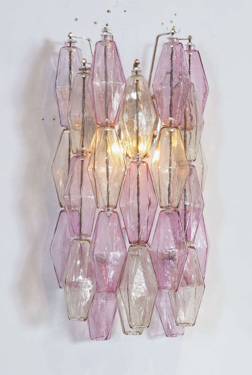 Pair of Fume Polyhedral Glass Sconces by Venini