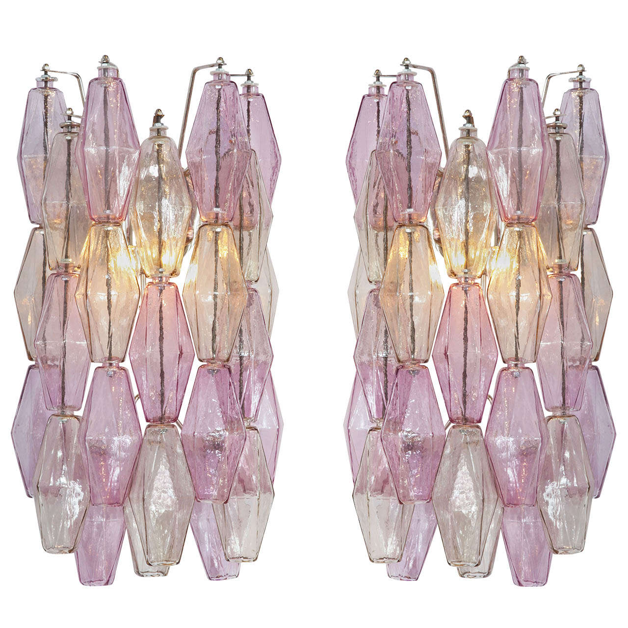 Pair of Fume Polyhedral Glass Sconces by Venini For Sale