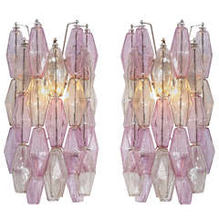 Pair of Fume Polyhedral Glass Sconces by Venini