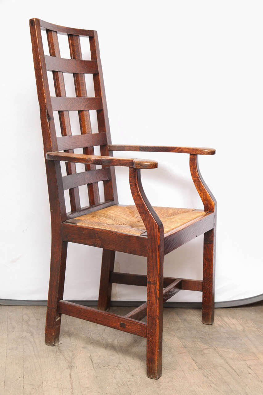 19th Century Lattice-Backed Chair with Rush Seat