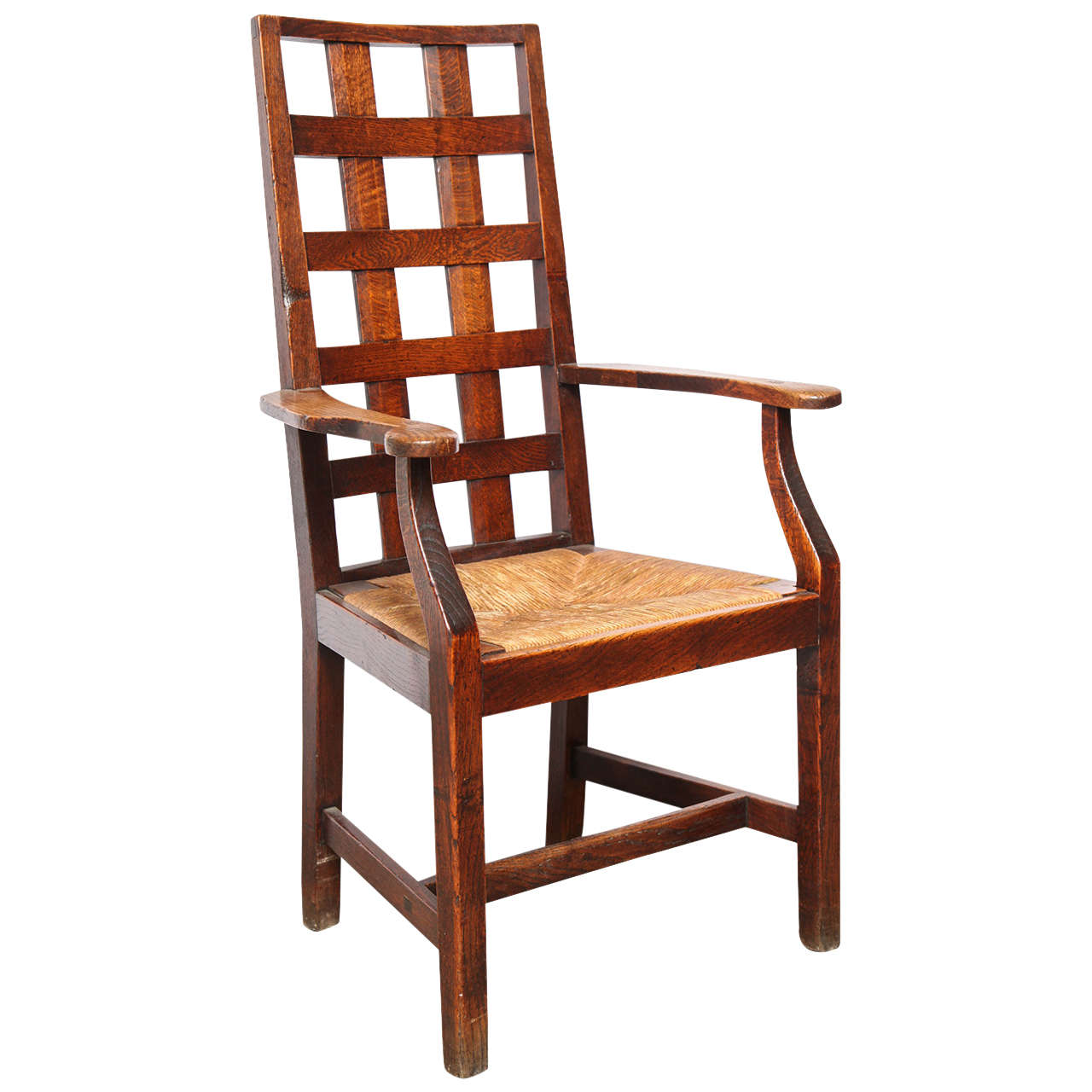 Lattice-Backed Chair with Rush Seat