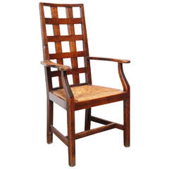 Lattice-Backed Chair with Rush Seat