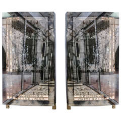 Unusual Pair of Illuminated Mirrors with Etched Glass