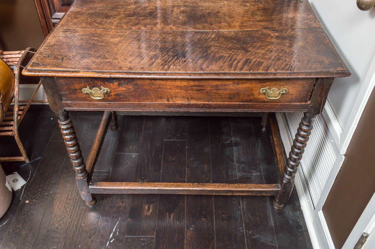 18th Century English Oak Side Table with Single Drawer and Bobbin Turned Legs, circa 1780 For Sale