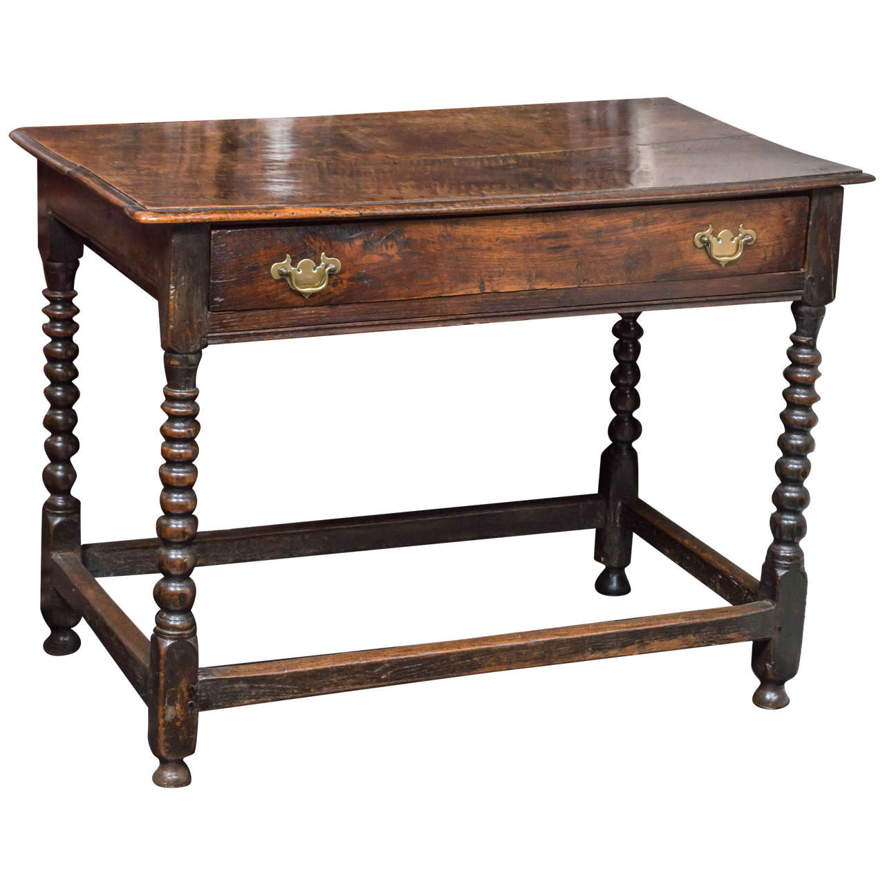 English Oak Side Table with Single Drawer and Bobbin Turned Legs, circa 1780 For Sale