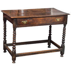 Antique English Oak Side Table with Single Drawer and Bobbin Turned Legs, circa 1780