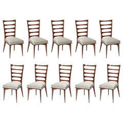 Rare Set of Ten Italian Modern Mahogany Dining Chairs, Paolo Buffa