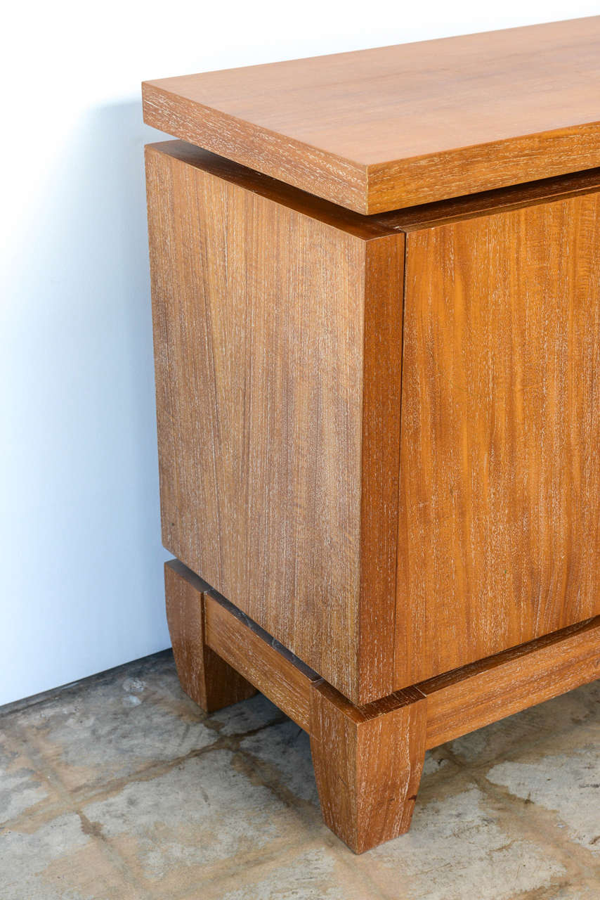 French Modern Cerused Oak and Leather Four-Door Credenza, Style of Jacques Adnet 2