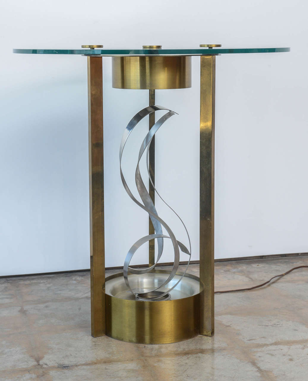 American Modern Chrome, Brass and Glass Side Table, Fontana Arte, 1960's