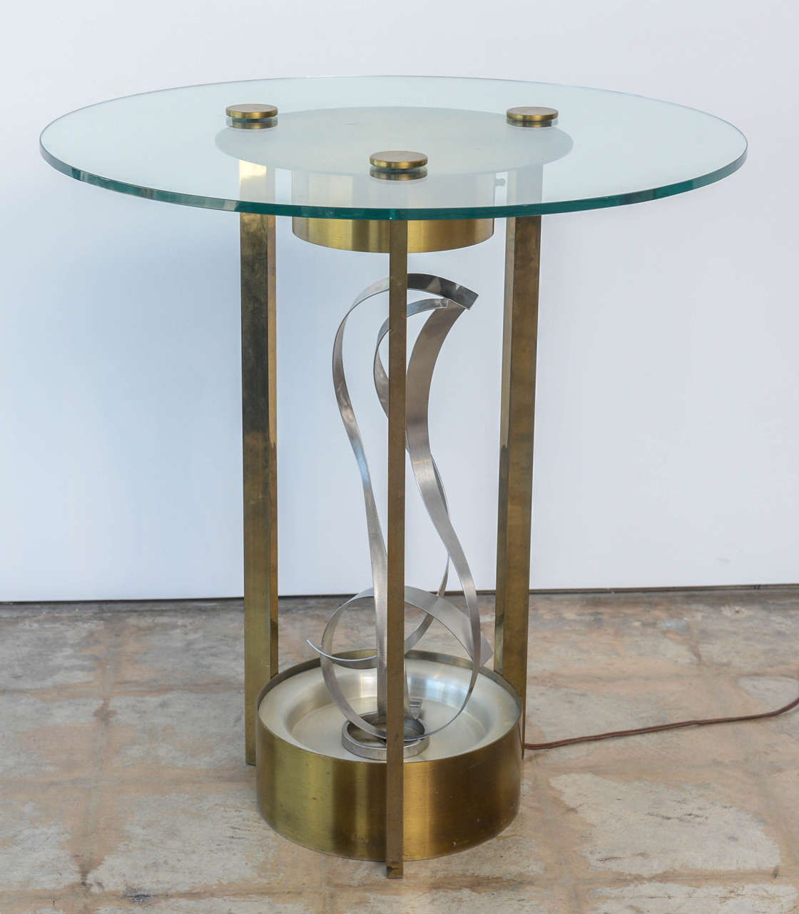 American Modern Chrome, Brass and Glass Side Table, Fontana Arte, 1960's In Excellent Condition For Sale In Hollywood, FL
