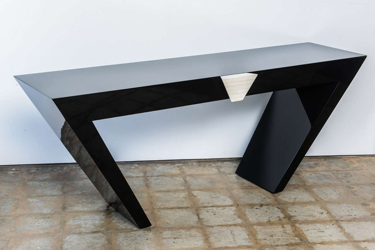 Mid-Century Modern American Modern Black Lacquered and Bone Console Table by Maitland-Smith