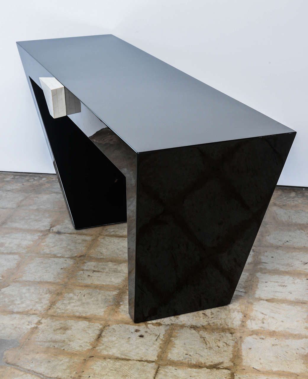 Late 20th Century American Modern Black Lacquered and Bone Console Table by Maitland-Smith
