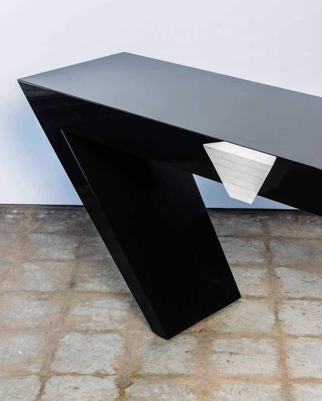 American Modern Black Lacquered and Bone Console Table by Maitland-Smith 3