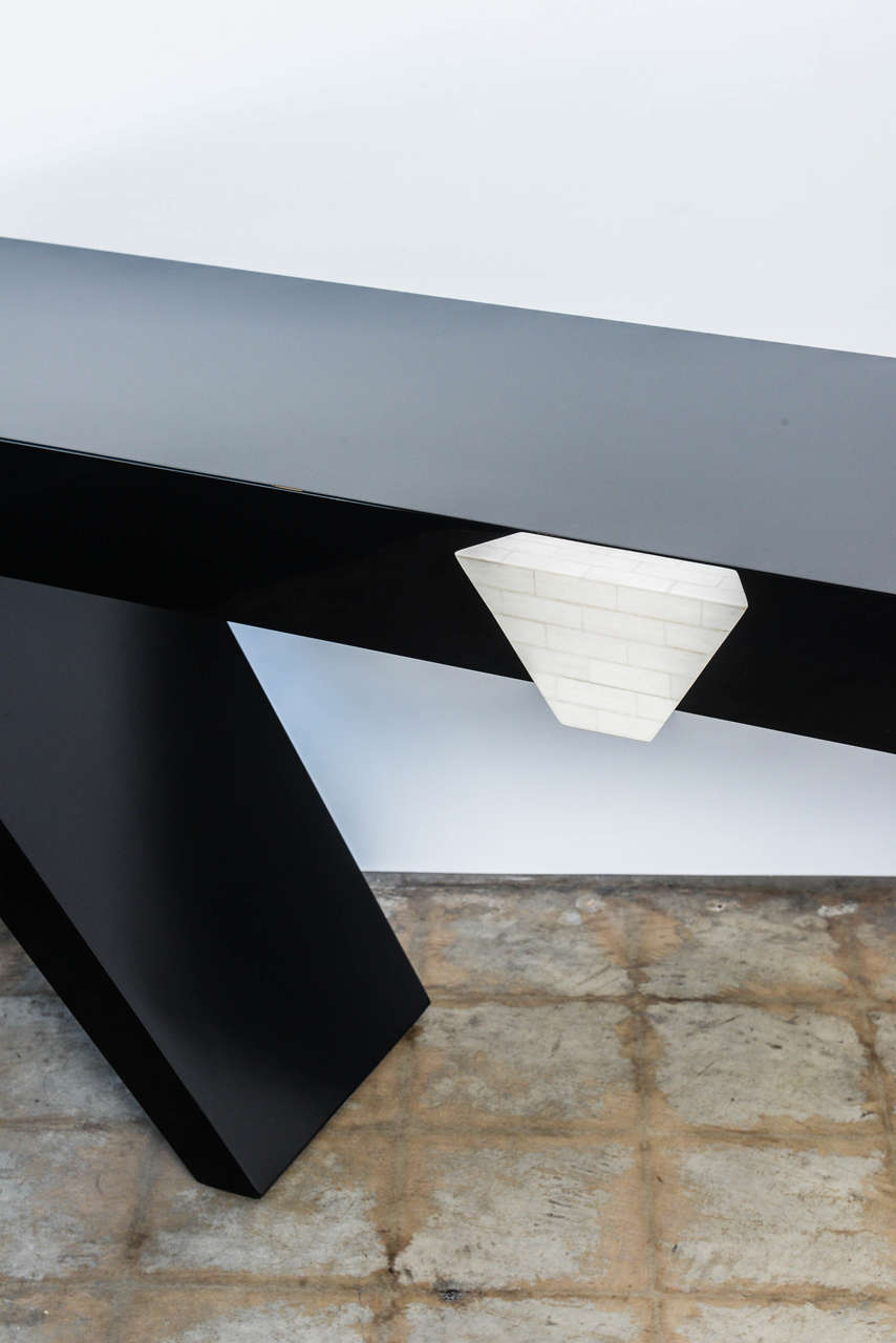 American Modern Black Lacquered and Bone Console Table by Maitland-Smith 5
