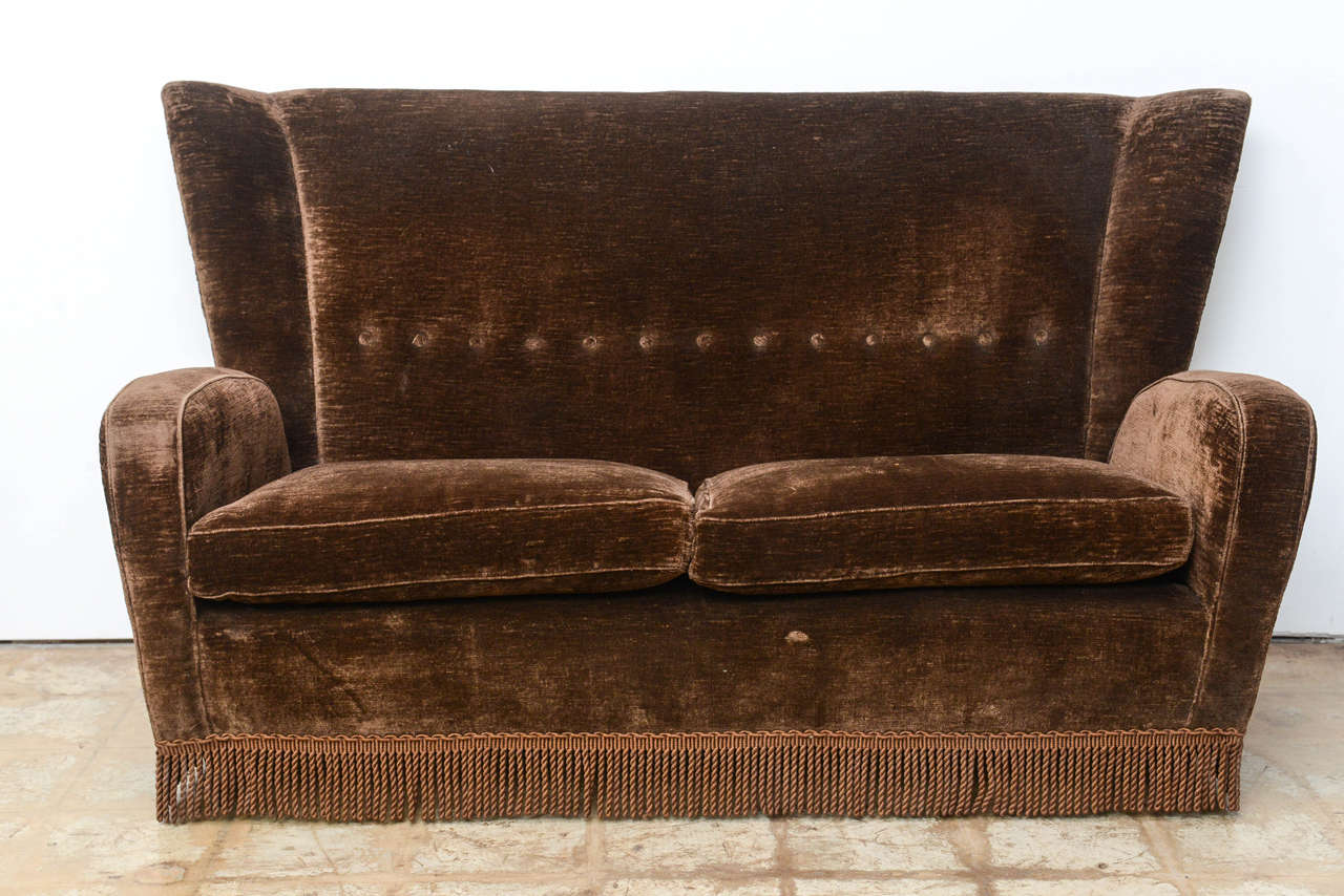 In original brown velvet, available en suite with pair of chairs,
superb original condition.