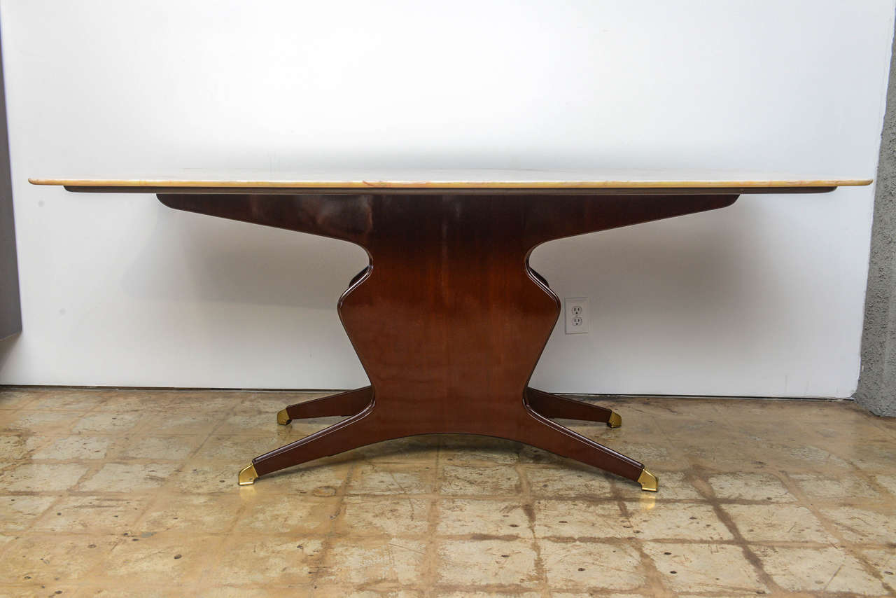 Mid-20th Century Italian Modern Mahogany, Brass and Onyx-Top Dining or Center Table  For Sale