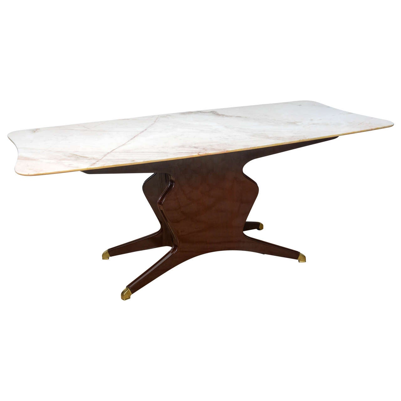Italian Modern Mahogany, Brass and Onyx-Top Dining or Center Table  For Sale