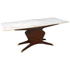 Italian Modern Mahogany, Brass and Onyx-Top Dining or Center Table 