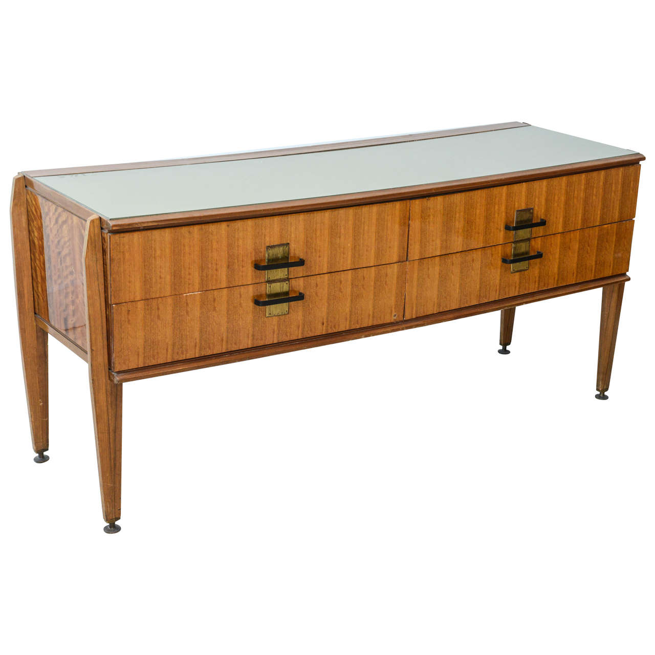 Italian Modern Mahogany and Fruitwood, Bronze Accented Four-Drawer Chest, Dassi For Sale