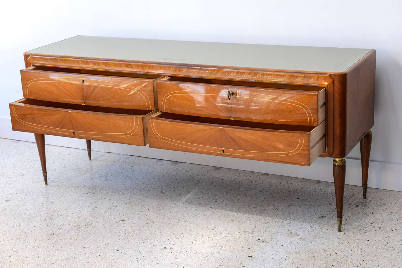 Italian Modern Mahogany, Fruitwood & Bronze-Mounted Sideboard, Buffet or Dassi In Excellent Condition For Sale In Hollywood, FL