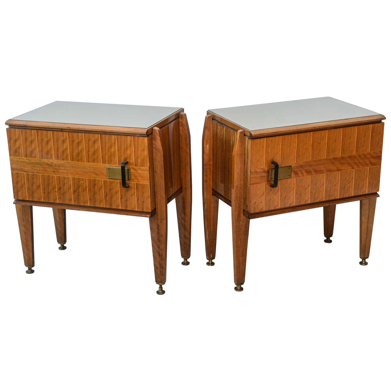 Pair of Italian Modern Inlaid Mixed Wood and Bronze Night Tables, Dassi