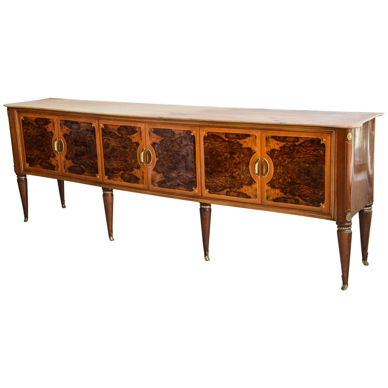 Fine Italian Modern Rootwood, Fruitwood, Onyx and Brass Sideboard/Buffet, Dassi For Sale