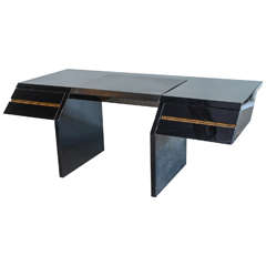 Italian Modern Black Lacquer and Zebrawood Desk, Giovanni Offredi for Saporiti