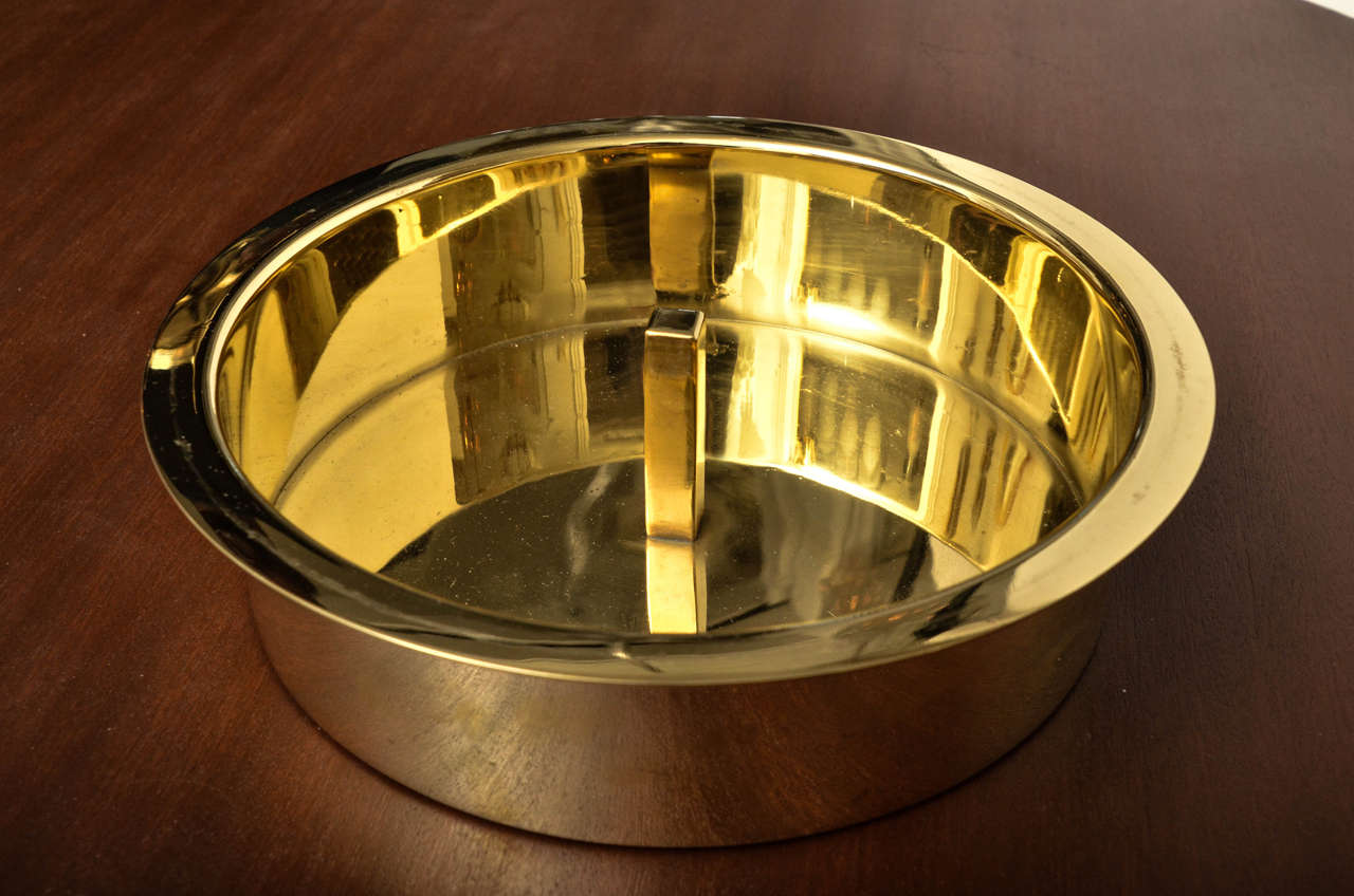 Mid-Century Modern Nautical Themed Brass Ash Tray with Rotating Ship Wheel Cover and Star Center