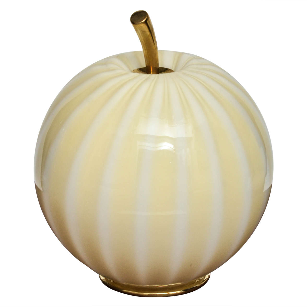 Striped Murano Glass Pumpkin Form Table Lamp with Brass Details For Sale