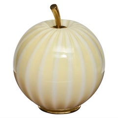 Striped Murano Glass Pumpkin Form Table Lamp with Brass Details