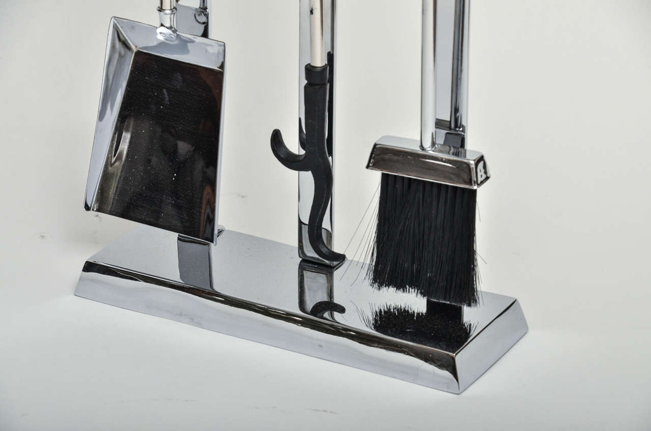 Mid-Century Modern Chrome Fireplace Tool Set with Lucite Details