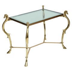 Pair of Curvilinear Brass Side Tables with Horse Head Finials