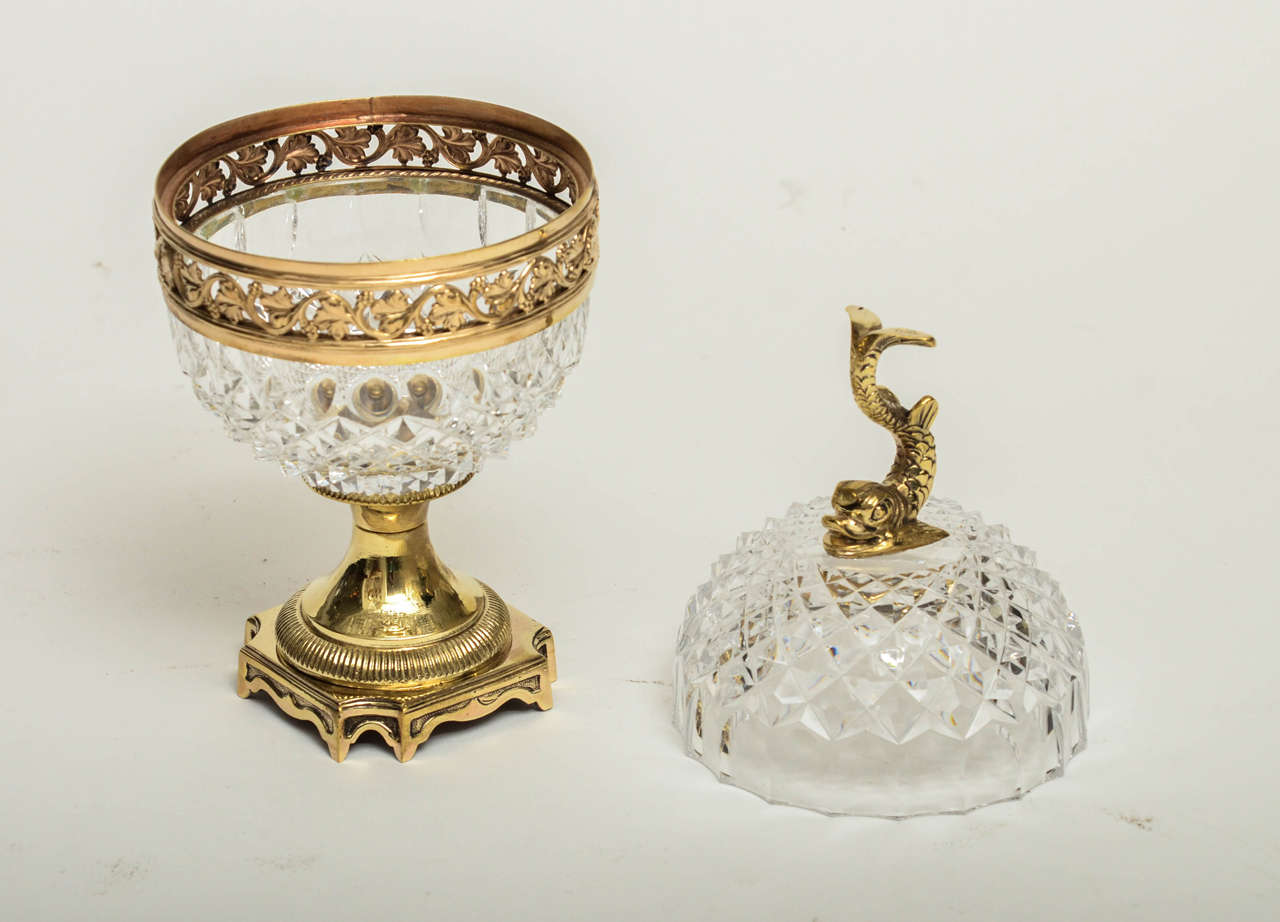 20th Century Crystal Egg Box with Bronze Details