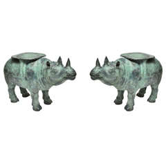 Pair of Patinated Bronze Rhino Benches