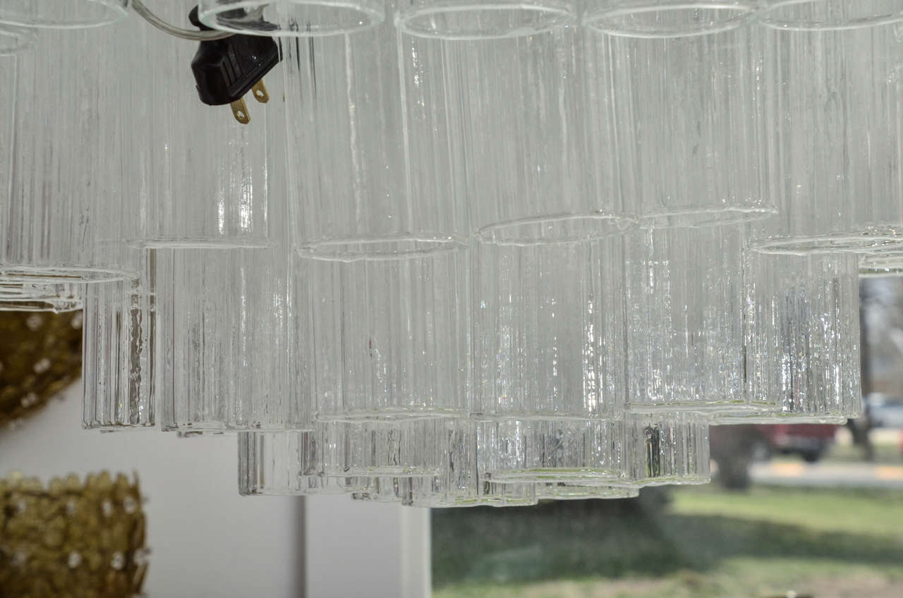 Mid-Century Modern Multi-Tier Chandelier Composed of Glass Tubes with Nickel Hardware