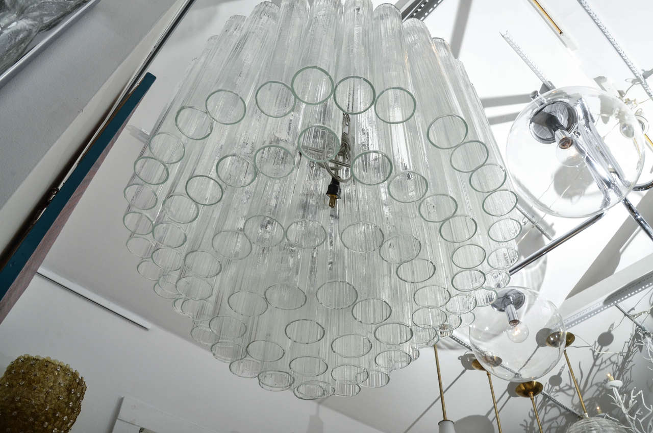 Italian Multi-Tier Chandelier Composed of Glass Tubes with Nickel Hardware