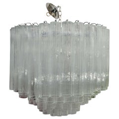 Multi-Tier Chandelier Composed of Glass Tubes with Nickel Hardware