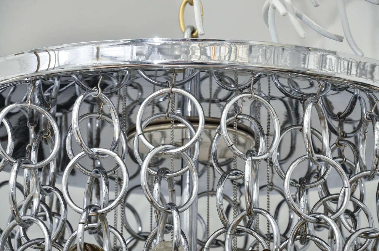 20th Century Chandelier Composed of Textured Glass Elements with Chrome Details