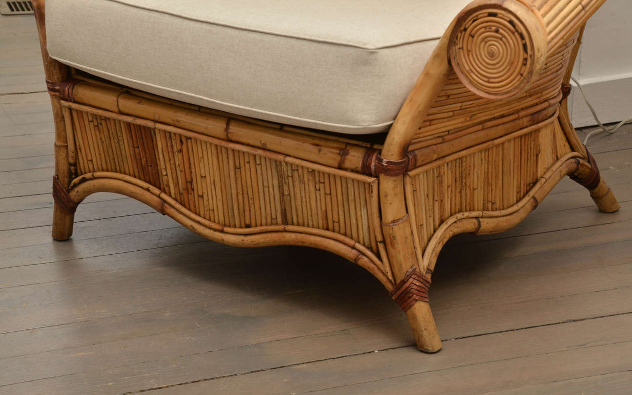 Large Pair of Rattan Chairs with Upholstered Linen Cushions at 1stDibs