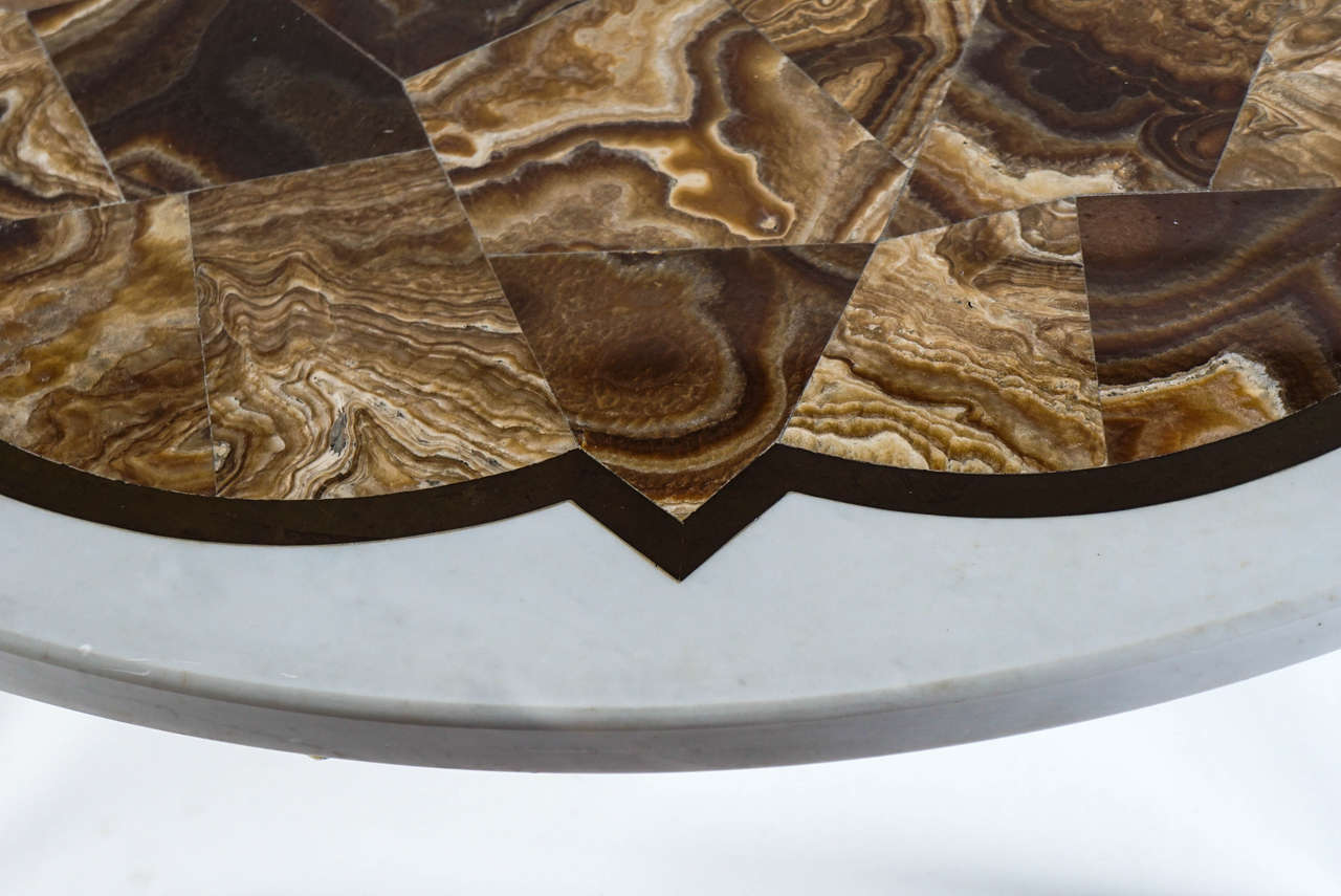 Unknown Agate, Marble and Brass Round Cocktail Table