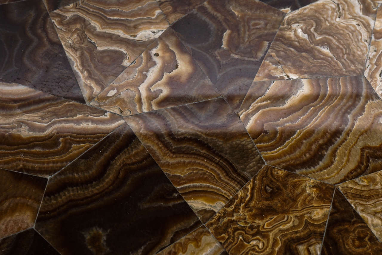 Inlay Agate, Marble and Brass Round Cocktail Table