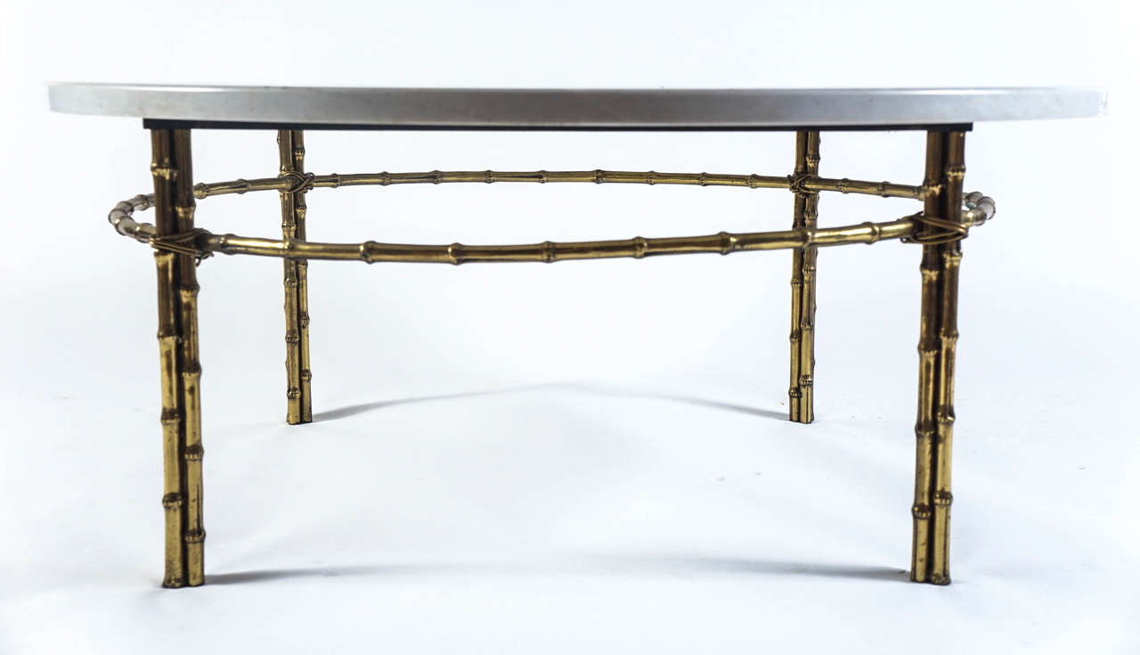 Agate, Marble and Brass Round Cocktail Table In Excellent Condition In Kingston, NY