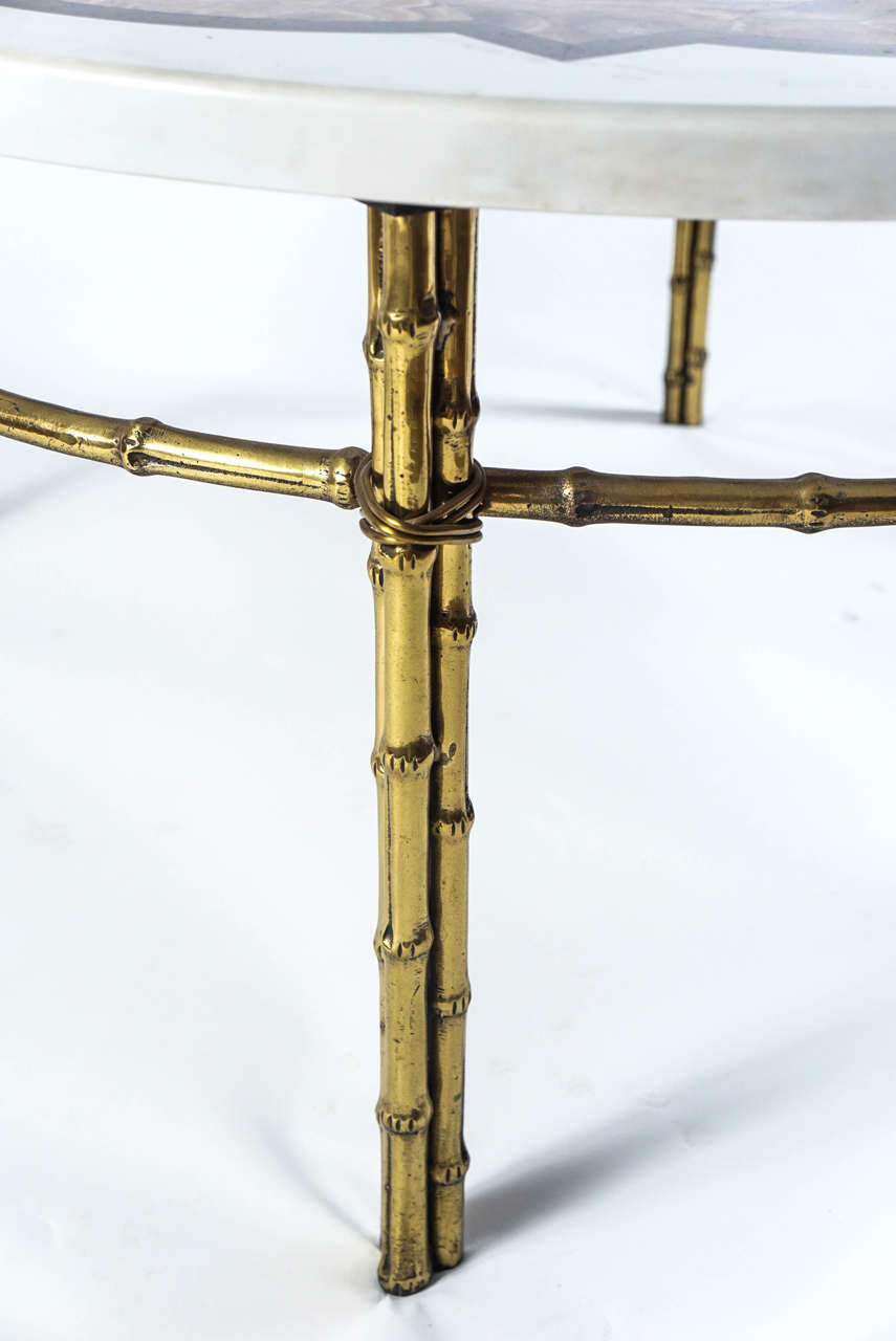 Late 20th Century Agate, Marble and Brass Round Cocktail Table